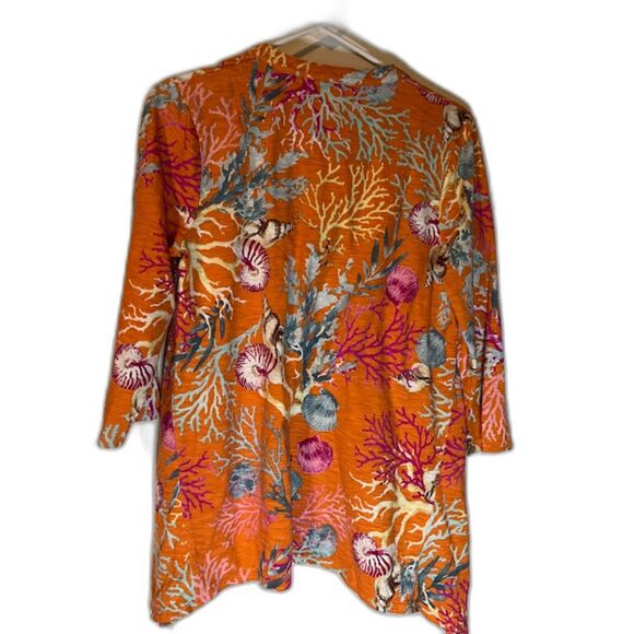 Chico's Tropicalcore Orange/White/Blue Shells & Coral Sides Longer Casual Top M - Picture 4 of 4